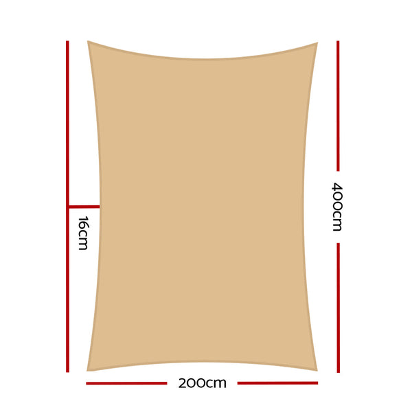 Instahut Sun Shade Sail Cloth Shadecloth Rectangle Heavy Duty Sand Canopy 2x4m Instahut