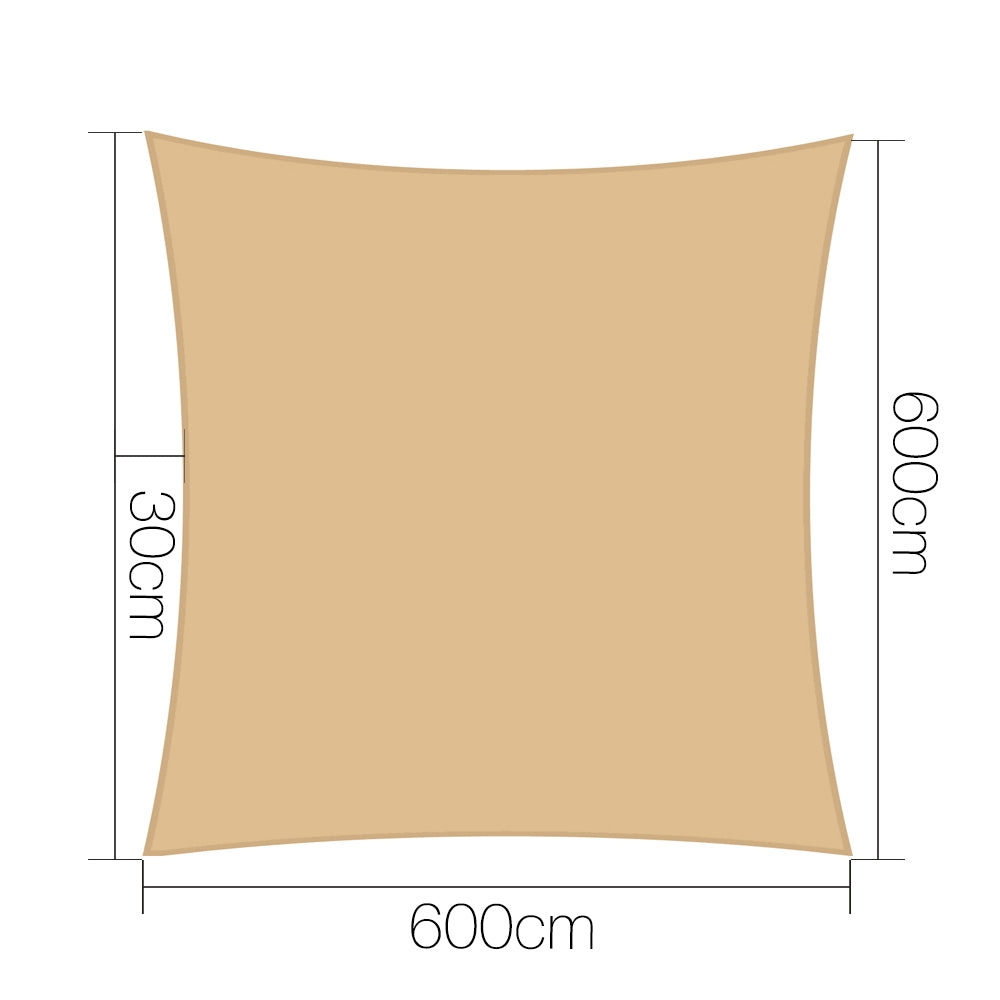 Instahut  6x6m Shade Sail Cloth Rectangle Shadesail Heavy Duty Sand Sun Canopy freeshipping - Awezingly