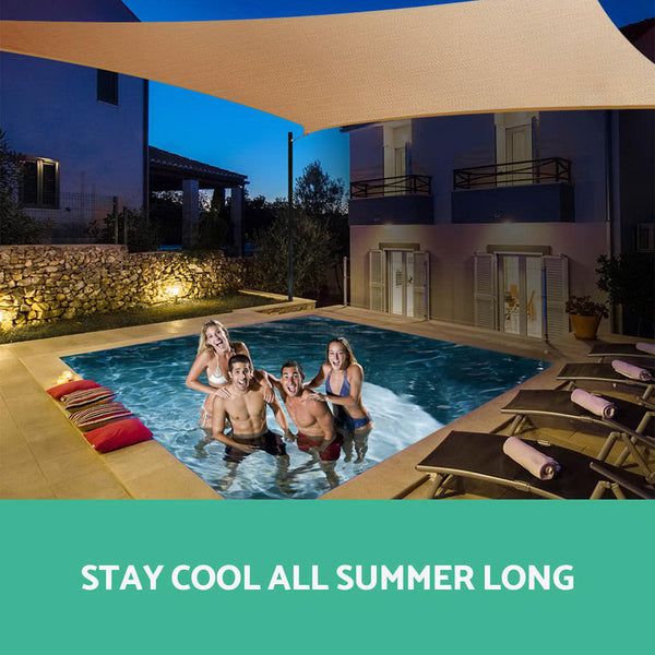 Instahut  6x6m Shade Sail Cloth Rectangle Shadesail Heavy Duty Sand Sun Canopy freeshipping - Awezingly