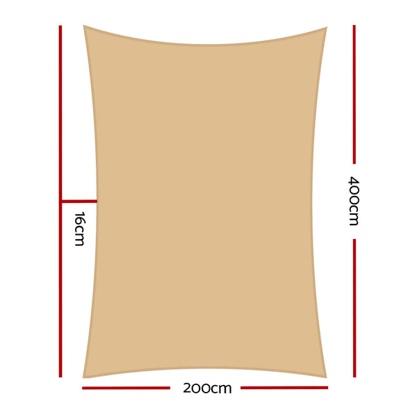 Instahut 2 x 4m Waterproof Rectangle Shade Sail Cloth - Sand Beige Does not apply
