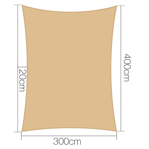 Instahut 3 x 4m Waterproof Rectangle Shade Sail Cloth - Sand Beige freeshipping - Awezingly