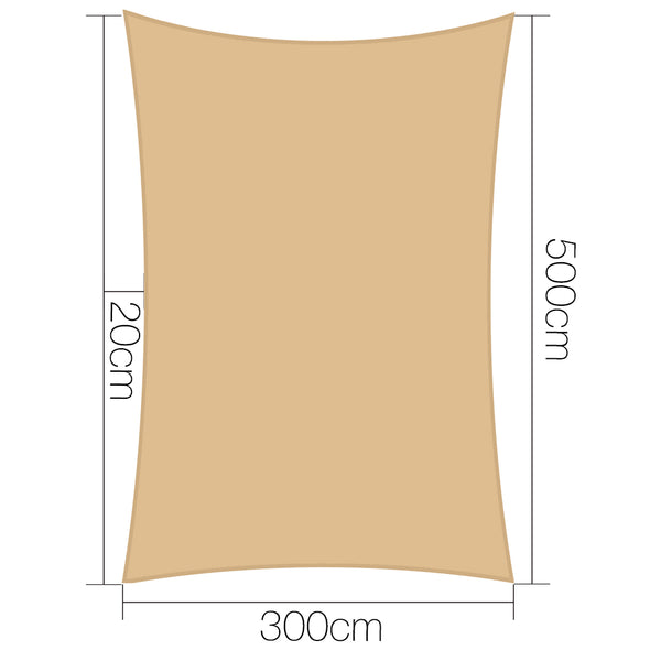 Instahut 3 x 5m Waterproof Rectangle Shade Sail Cloth - Sand Beige freeshipping - Awezingly