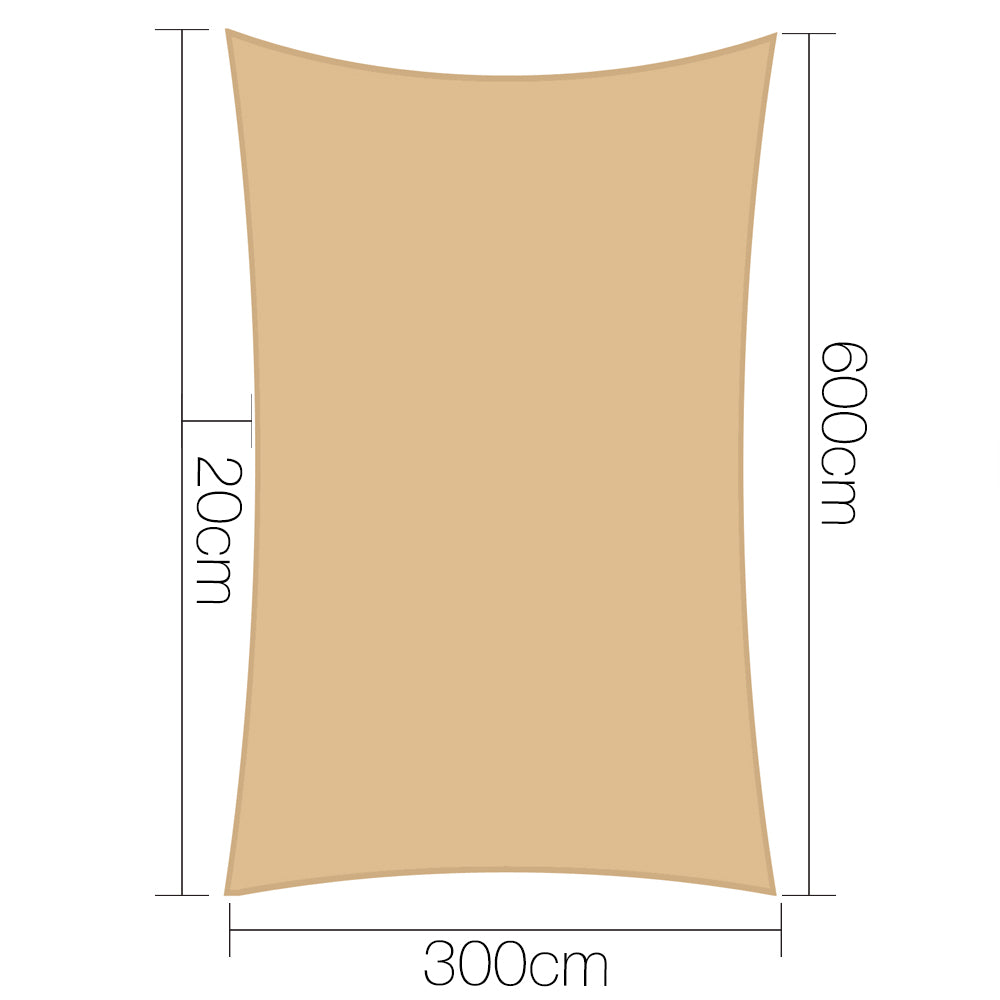 Instahut 3 x 6m Waterproof Rectangle Shade Sail Cloth - Sand Beige freeshipping - Awezingly