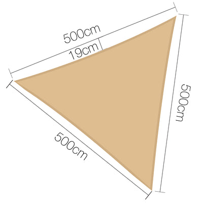 Instahut 5 x 5 x 5m Waterproof Triangle Shade Sail Cloth - Sand Beige