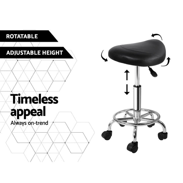 Artiss Saddle Salon Stool Black PU Swivel Barber Hair Dress Chair Hydraulic Lift Artiss