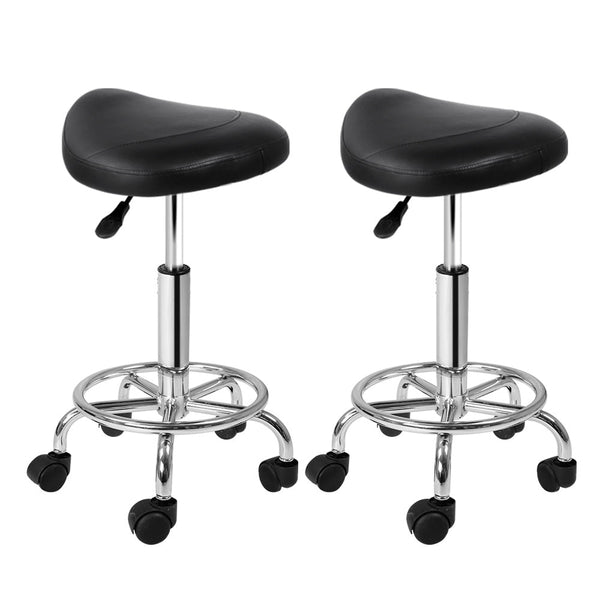 Artiss 2X Saddle Salon Stool Swivel Barber Hair Dress Chair Hydraulic Lift Black Artiss