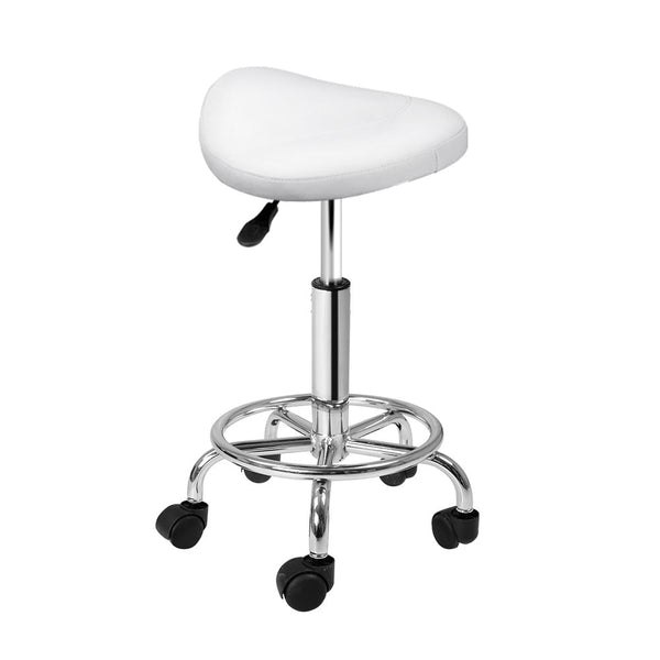 Artiss Saddle Salon Stool White PU Swivel Barber Hair Dress Chair Hydraulic Lift Artiss