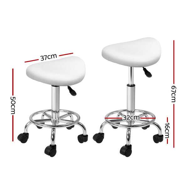 Artiss Saddle Salon Stool White PU Swivel Barber Hair Dress Chair Hydraulic Lift Artiss