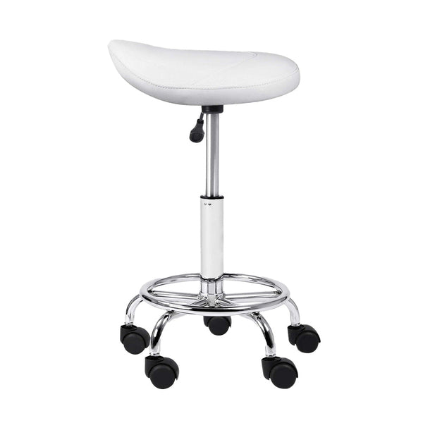 Artiss Saddle Salon Stool White PU Swivel Barber Hair Dress Chair Hydraulic Lift Artiss
