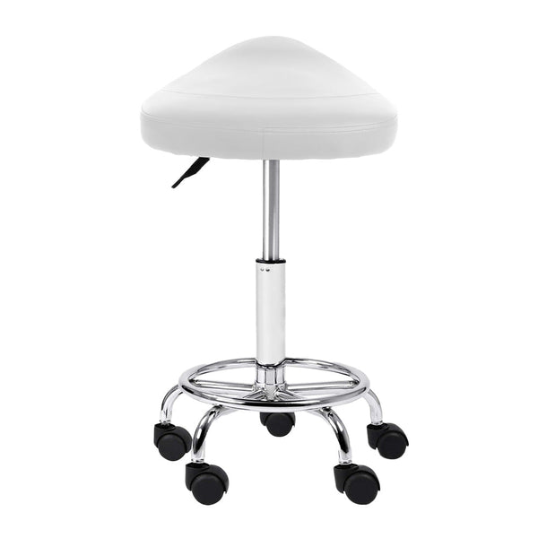 Artiss Saddle Salon Stool White PU Swivel Barber Hair Dress Chair Hydraulic Lift Artiss