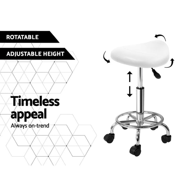 Artiss Saddle Salon Stool White PU Swivel Barber Hair Dress Chair Hydraulic Lift Artiss