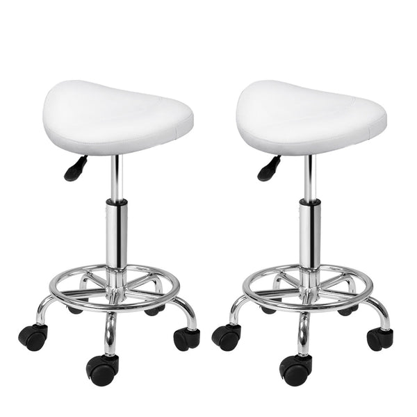 Artiss 2X Saddle Salon Stool Swivel Barber Hair Dress Chair Hydraulic Lift White Artiss