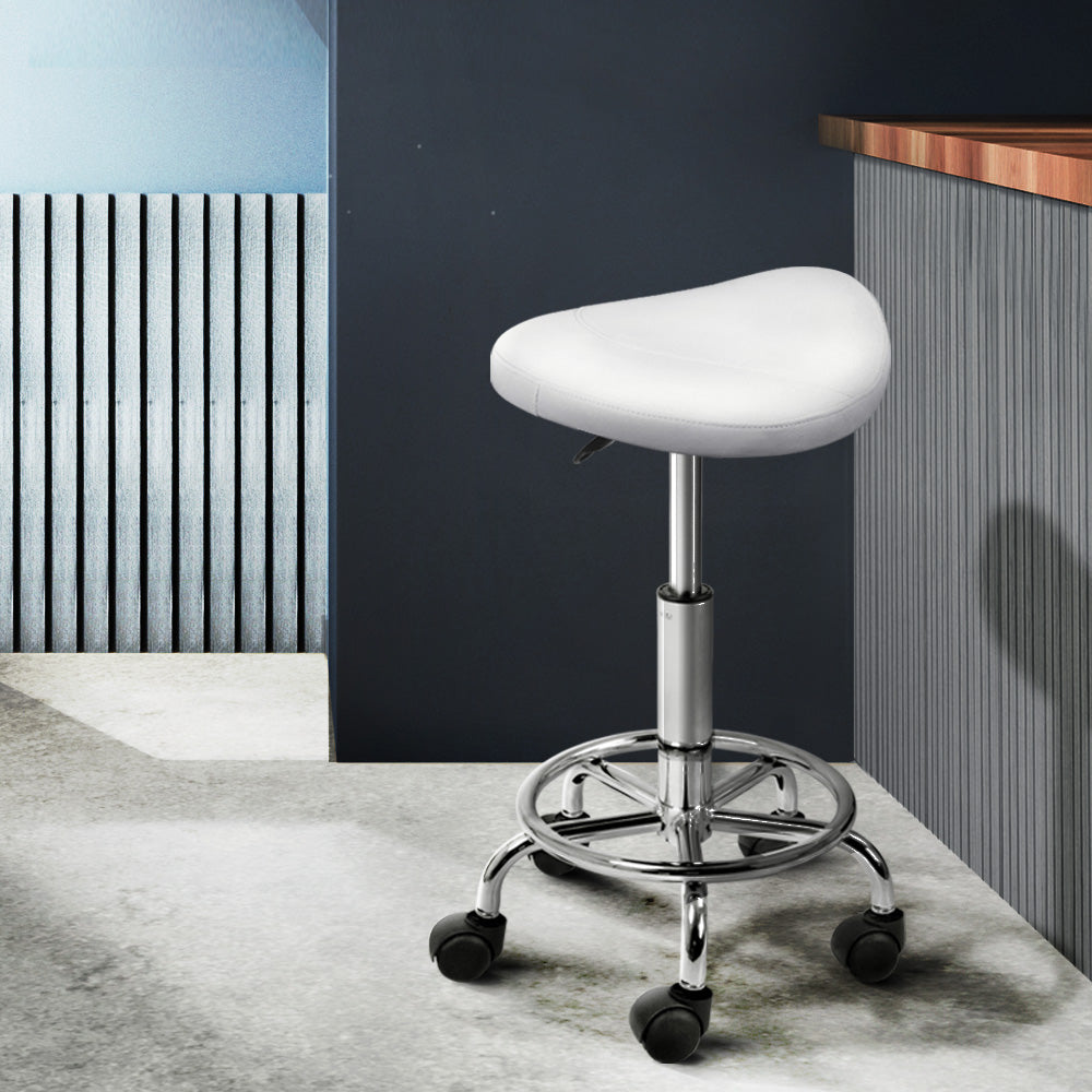 Artiss 2X Saddle Salon Stool Swivel Barber Hair Dress Chair Hydraulic Lift White Artiss
