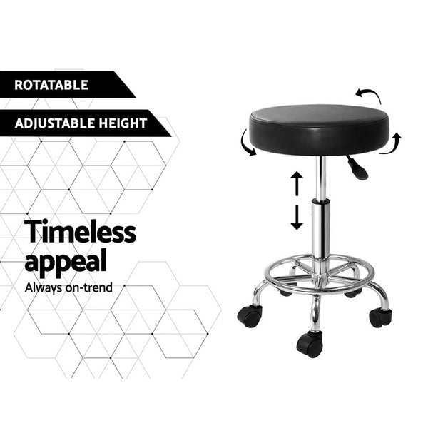Artiss Round Salon Stool Black PU Swivel Barber Hair Dress Chair Hydraulic Lift Artiss