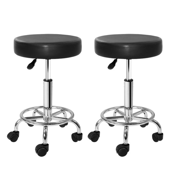 Artiss 2X Salon Stool Round Swivel Barber Hair Bar Stools Hydraulic Lift Black Artiss