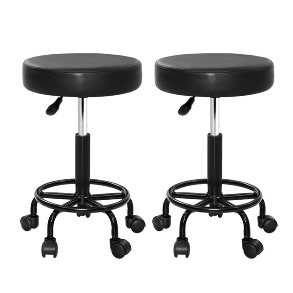Artiss 2X Salon Stool Swivel Round Barber Hair Bar Stools Hydraulic Lift Black Artiss