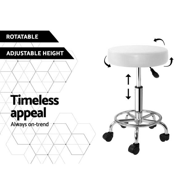 Artiss Round Chair Stools Salon Stool White Swivel Beauty Barber Hairdressing Artiss