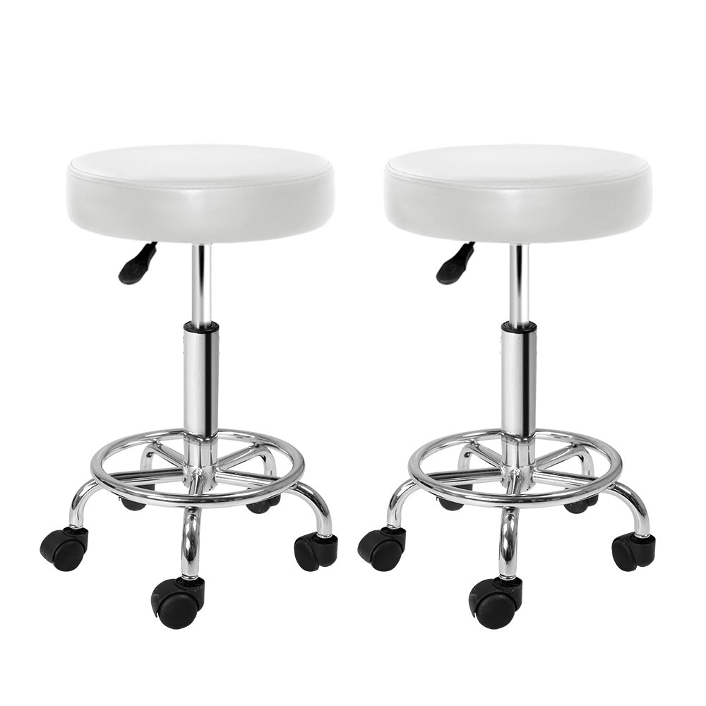 Artiss 2X Salon Stool Swivel Round Barber Hair Bar Stools Hydraulic Lift White Artiss