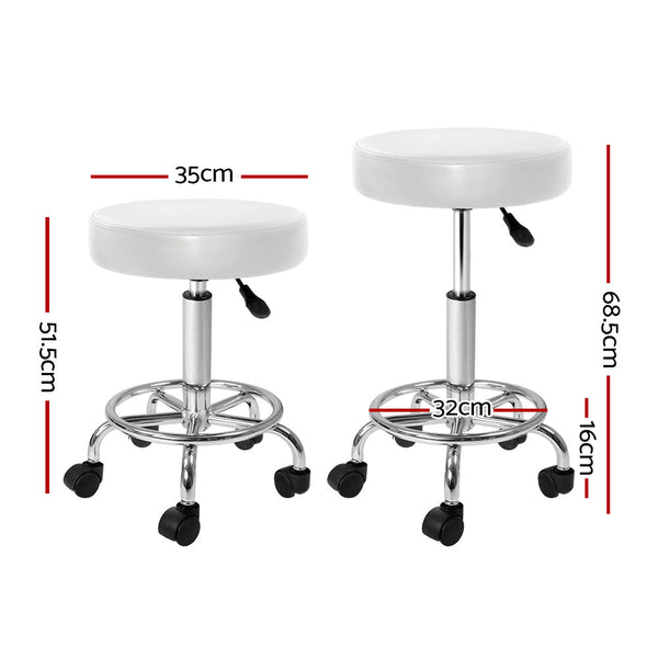 Artiss 2X Salon Stool Swivel Round Barber Hair Bar Stools Hydraulic Lift White Artiss