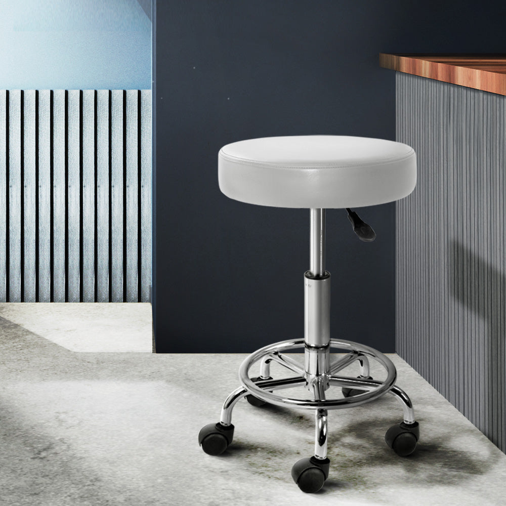 Artiss 2X Salon Stool Swivel Round Barber Hair Bar Stools Hydraulic Lift White Artiss
