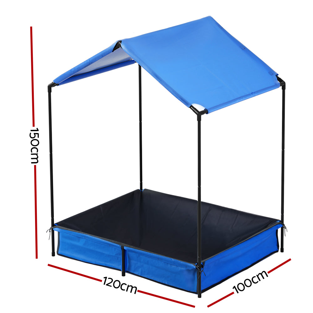 Keezi Kids Sandpit Metal Sandbox Sand Pit with Canopy Cover Outdoor Toys 120cm Keezi
