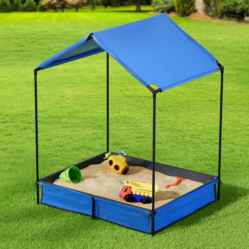 Keezi Kids Sandpit Metal Sandbox Sand Pit with Canopy Cover Outdoor Toys 120cm Keezi
