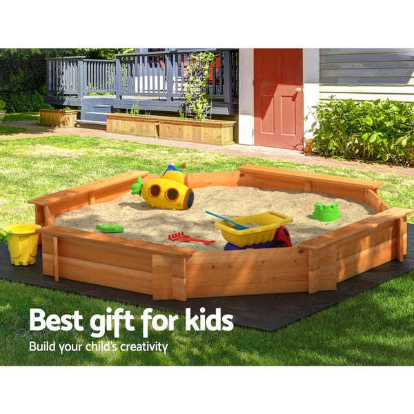 Keezi Kids Sandpit Wooden Play Large Round Outdoor Sand Pit Box with Cover 182cm Keezi