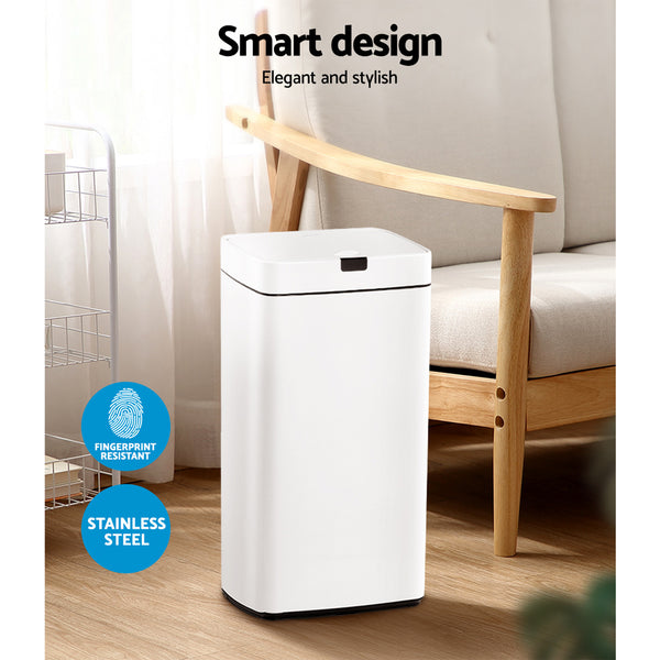 Devanti 45L Sensor Bin White freeshipping - Awezingly