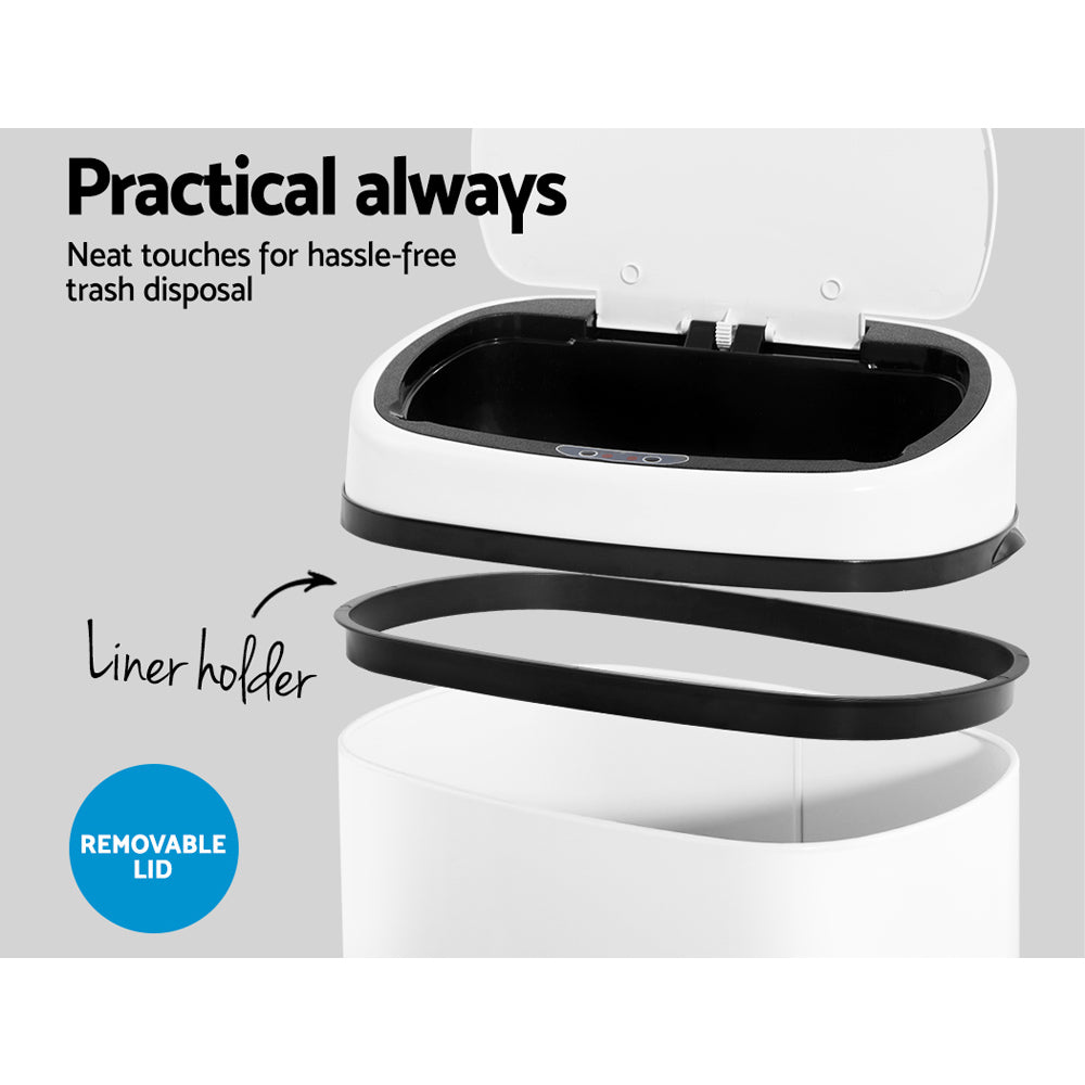 Devanti 58L Sensor Bin White freeshipping - Awezingly