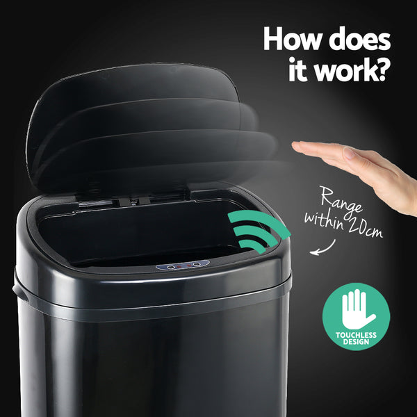 68L Motion Sensor Rubbish Bin - Black freeshipping - Awezingly