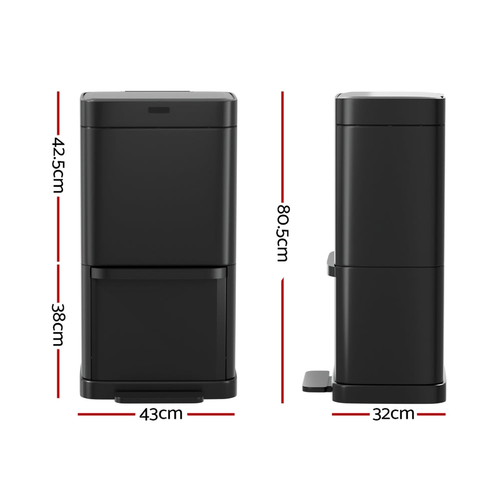 Devanti 70L Motion Sensor Bin Pedal Bins Black Steel Rubbish Auto Trash Can Devanti