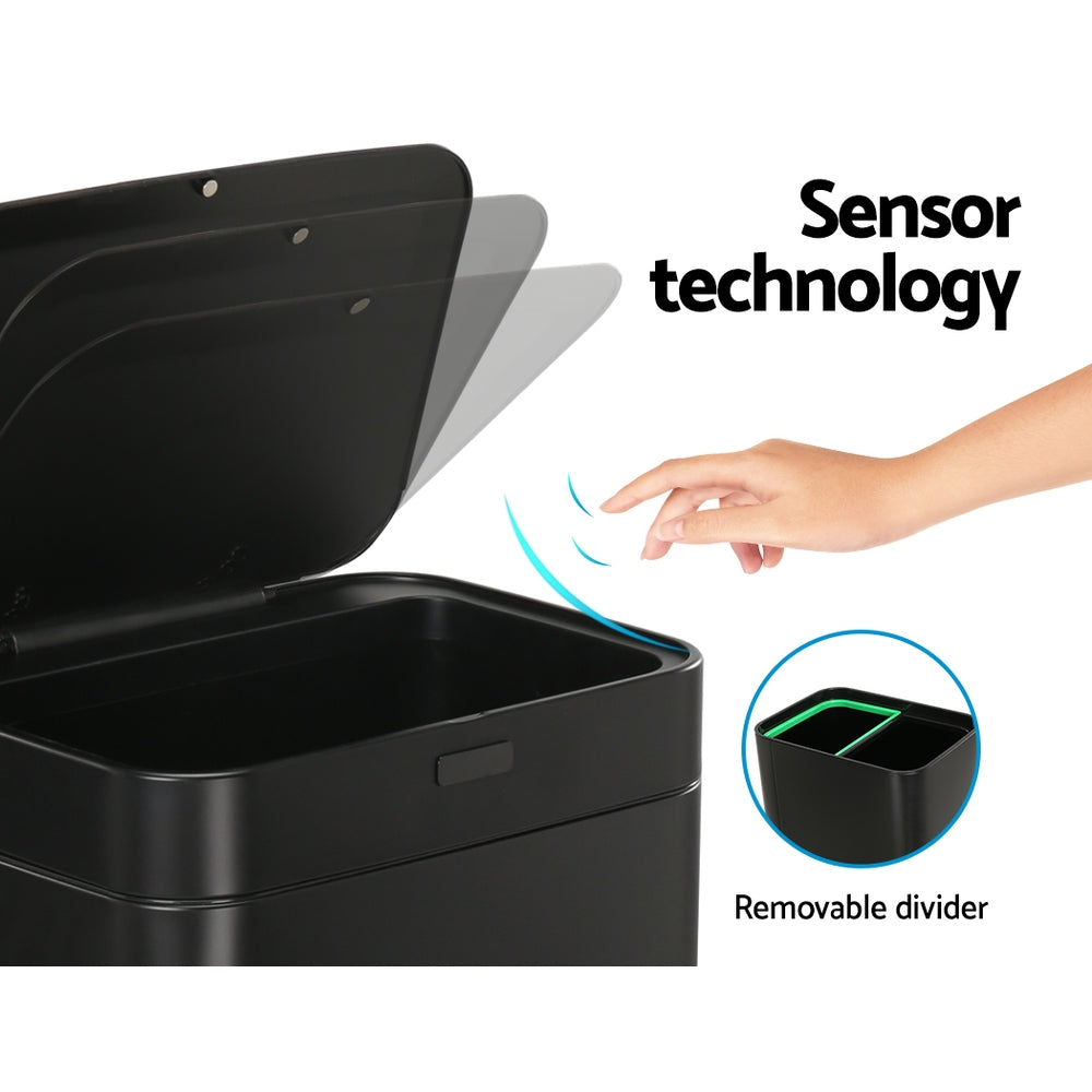 Devanti 70L Motion Sensor Bin Pedal Bins Black Steel Rubbish Auto Trash Can Devanti