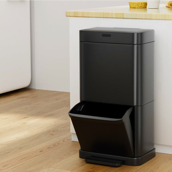 Devanti 70L Motion Sensor Bin Pedal Bins Black Steel Rubbish Auto Trash Can Devanti