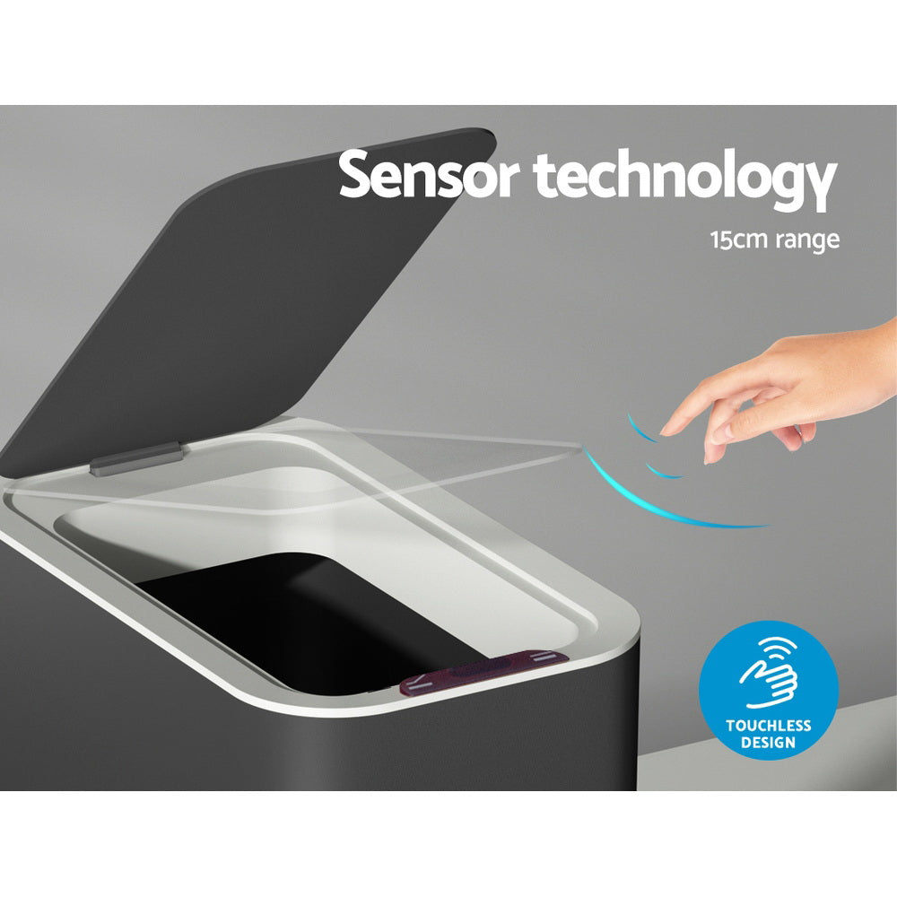 Devanti Motion Sensor Bin Automatic Rubbish Bins Waste Trash Can Ash Black 9L Devanti