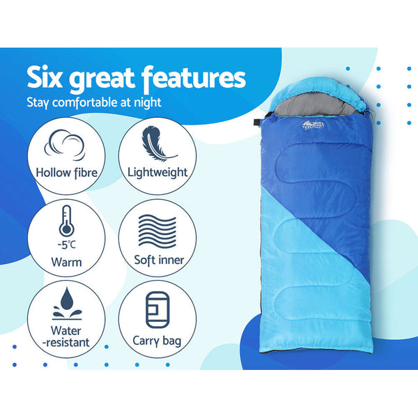Weisshorn Sleeping Bag Bags Kids 172cm Camping Hiking Thermal Blue Weisshorn
