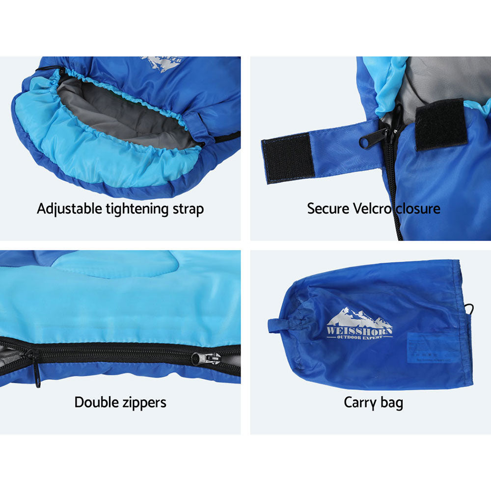 Weisshorn Sleeping Bag Bags Kids 172cm Camping Hiking Thermal Blue Weisshorn