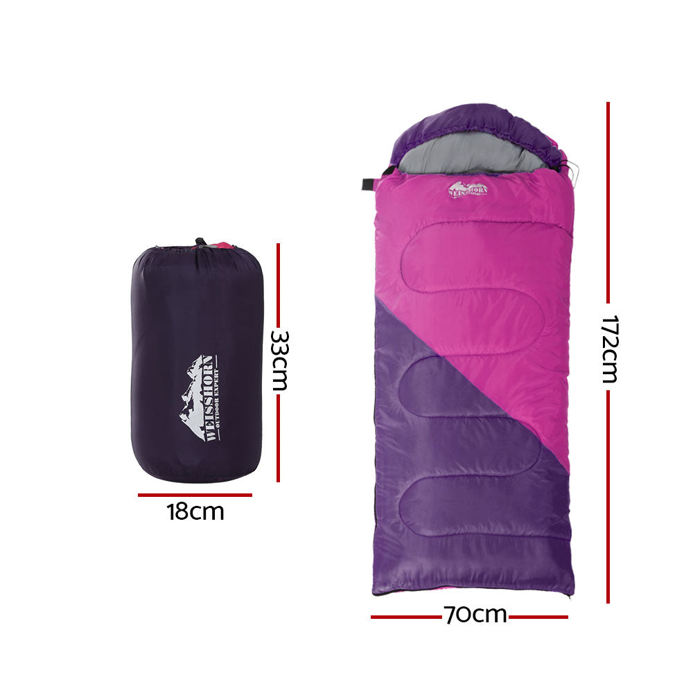 Weisshorn Sleeping Bag Bags Kid 172cm Camping Hiking Thermal Pink Weisshorn