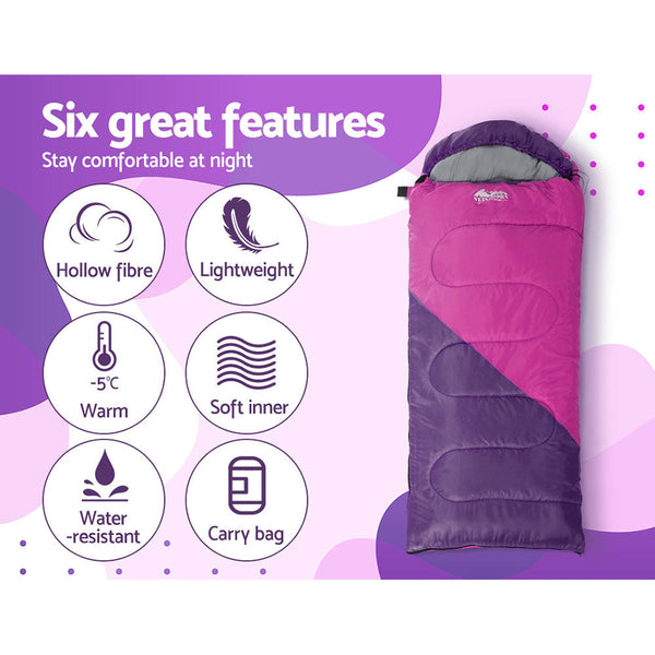 Weisshorn Sleeping Bag Bags Kid 172cm Camping Hiking Thermal Pink Weisshorn
