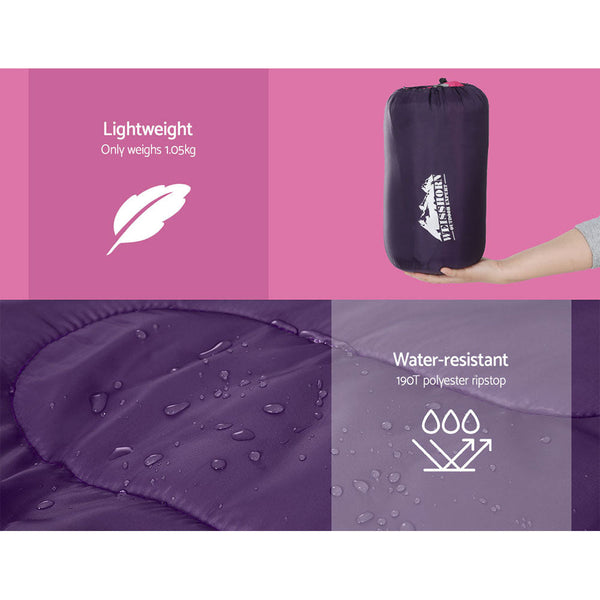 Weisshorn Sleeping Bag Bags Kid 172cm Camping Hiking Thermal Pink Weisshorn