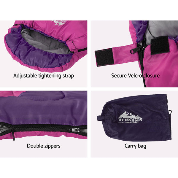 Weisshorn Sleeping Bag Bags Kid 172cm Camping Hiking Thermal Pink Weisshorn