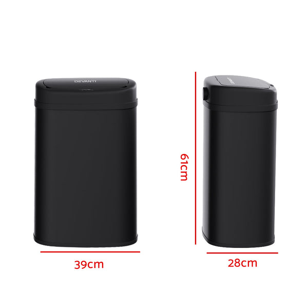 Devanti Sensor Bin 50L Motion Rubbish Trash Can Auto Touch Free Kitchen Black Devanti