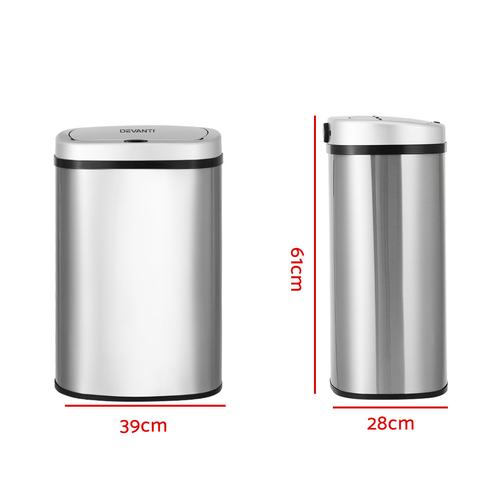 Devanti Sensor Bin Motion Rubbish Stainless Trash Can Automatic Touch Free Bins Devanti