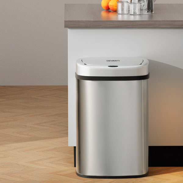 Devanti Sensor Bin Motion Rubbish Stainless Trash Can Automatic Touch Free Bins Devanti