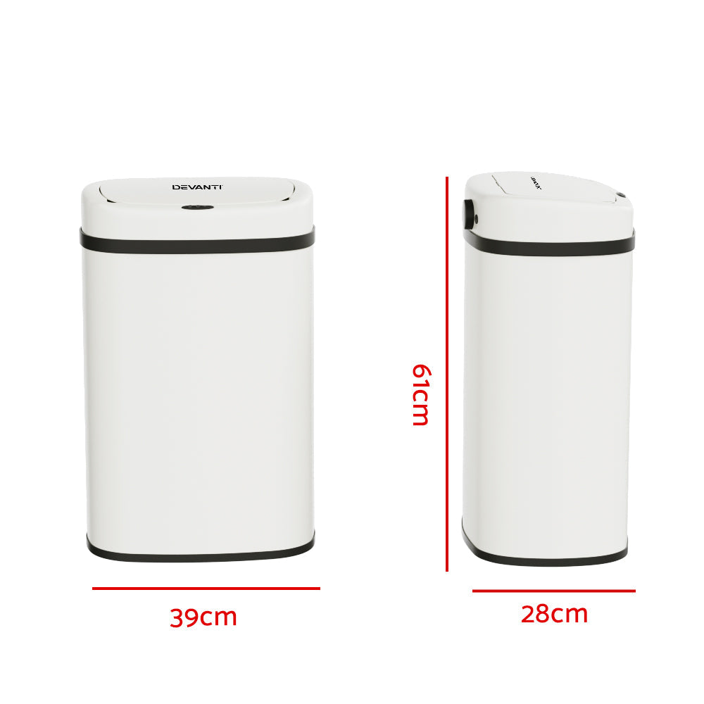 Devanti Sensor Bin Motion Rubbish Trash Can Automatic Touch Free Kitchen White Devanti