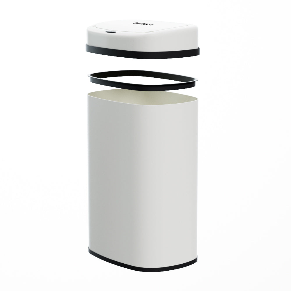 Devanti Sensor Bin Motion Rubbish Trash Can Automatic Touch Free Kitchen White Devanti
