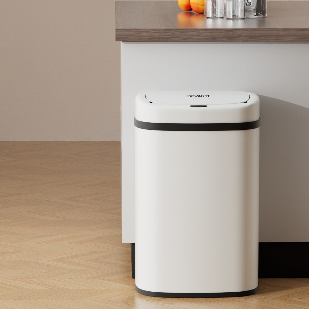 Devanti Sensor Bin Motion Rubbish Trash Can Automatic Touch Free Kitchen White Devanti
