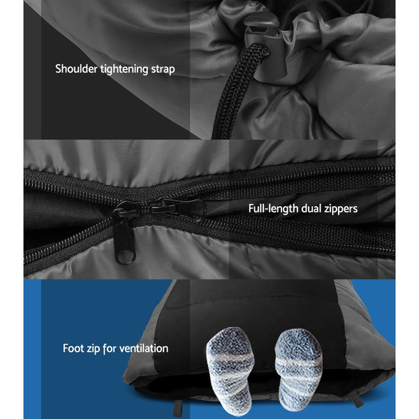 Weisshorn Sleeping Bag Bags Single Camping Hiking -20°C to 10°C Tent Winter Thermal Grey freeshipping - Awezingly