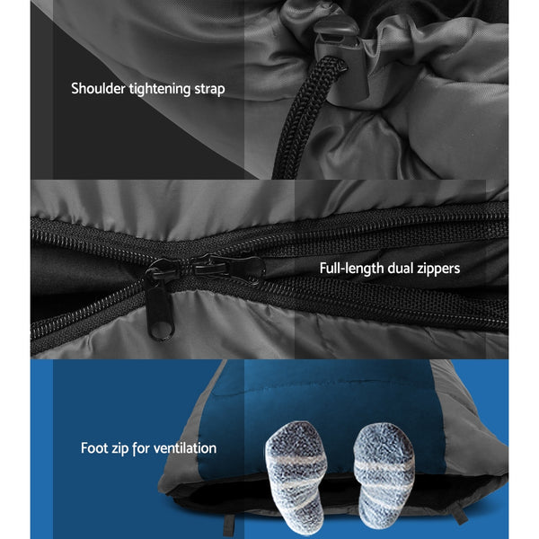 Weisshorn Sleeping Bag Bags Single Camping Hiking -20°C to 10°C Tent Winter Thermal Navy freeshipping - Awezingly