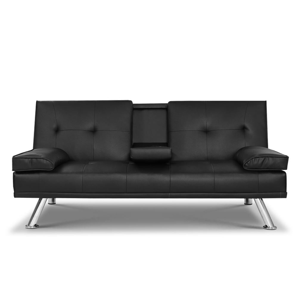 Artiss Sofa Bed Lounge Futon Couch 3 Seater Leather Cup Holder Recliner Artiss