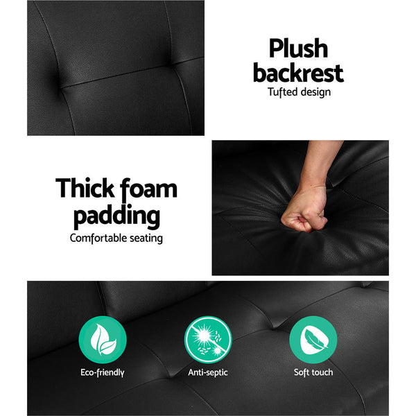 Artiss Sofa Bed Lounge Futon Couch 3 Seater Leather Cup Holder Recliner Artiss